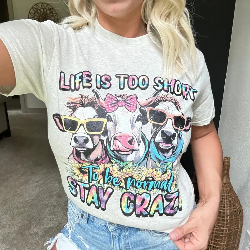 Life Is Too Short TieDye Cows - Adult & Kids T-Shirts, Sweatshirts & Hoodies apparel design preview 1