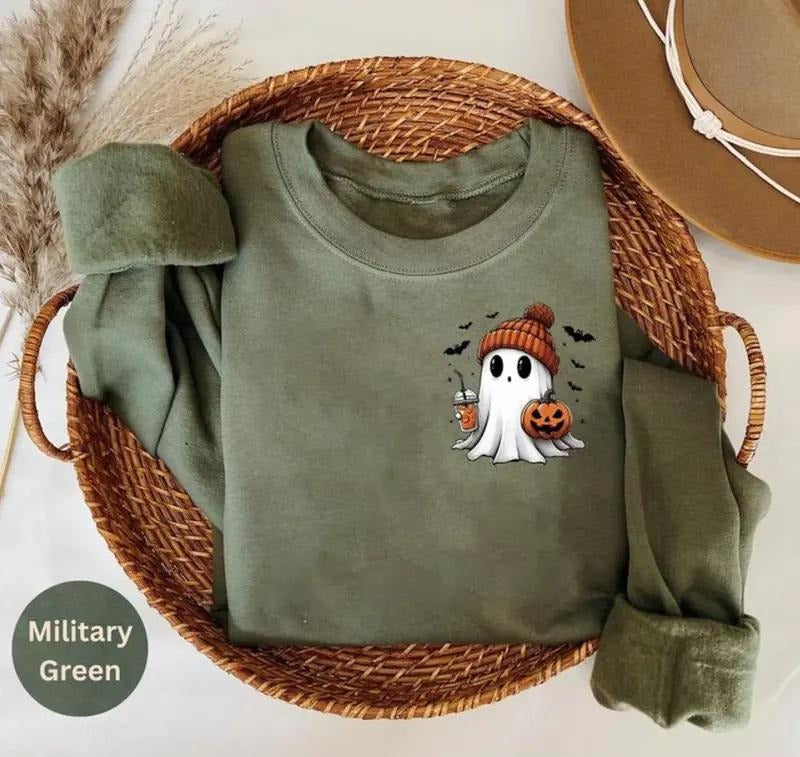 Little Ghost Ice Coffee Halloween Bougie Spooky - Adult & Kids T-Shirts, Sweatshirts & Hoodies apparel design preview 1