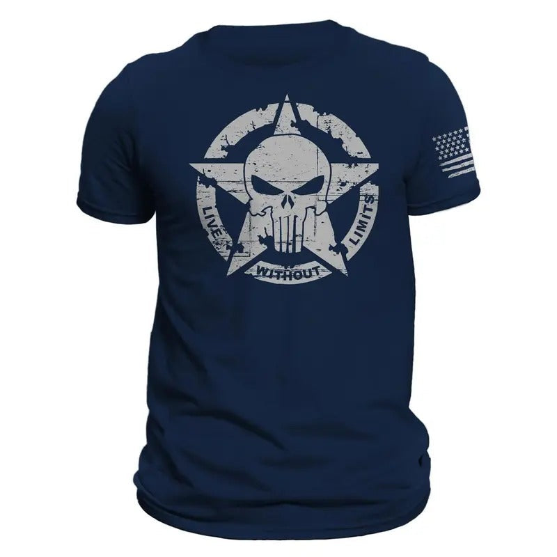 Live Without Limits US Skull Distressed Flag Sleeve - Adult & Kids T-Shirts, Sweatshirts & Hoodies apparel design preview 1