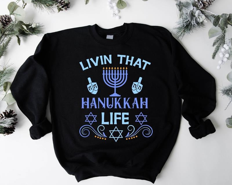 Livin' That Hanukkah Life Jewish Religious Menorah - Adult & Kids T-Shirts, Sweatshirts & Hoodies apparel design preview 1