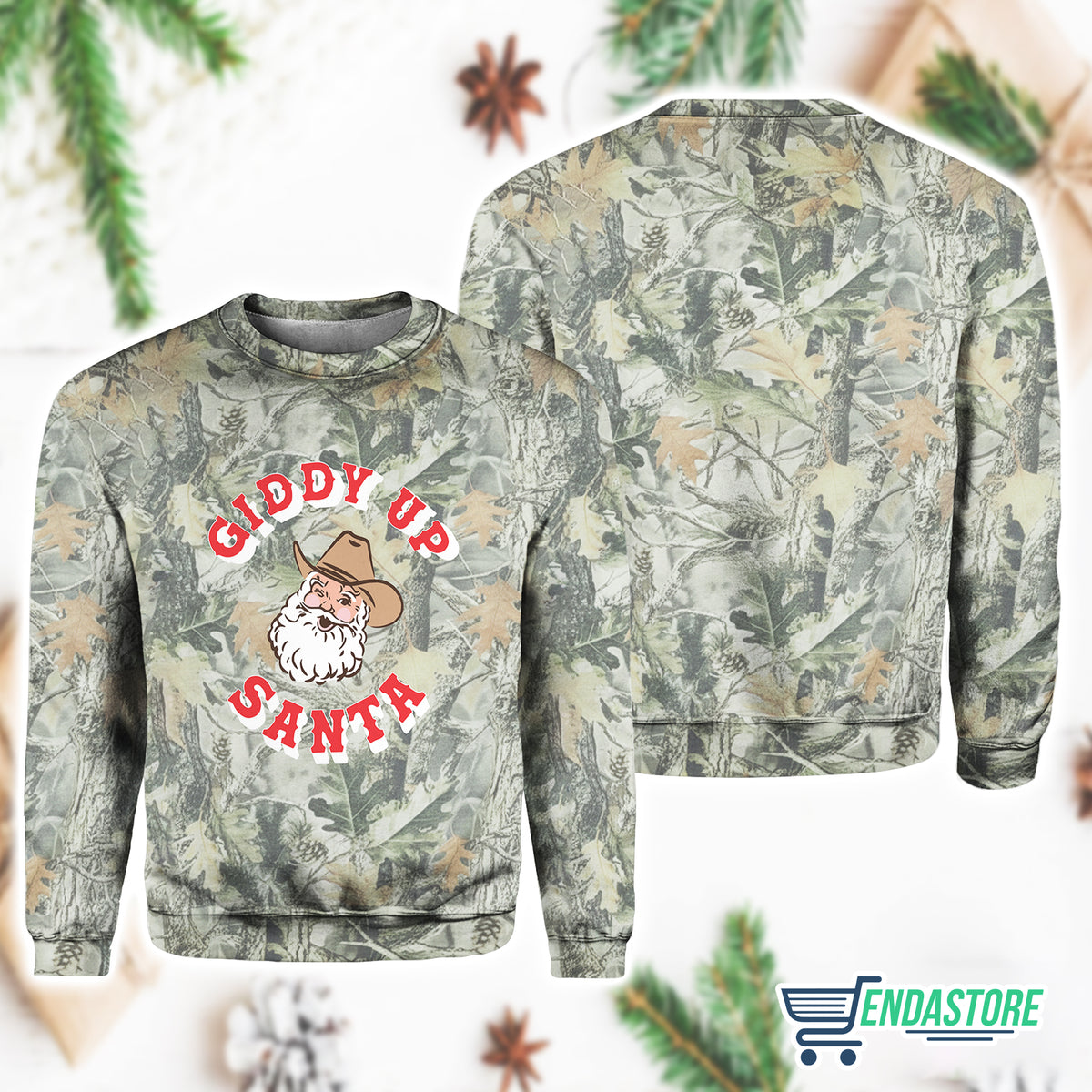 Living Fully Co Disco Cowgirl Giddy Up Santa Camo Sweatshirt 3D Christmas Sweater - Holiday Gift product image