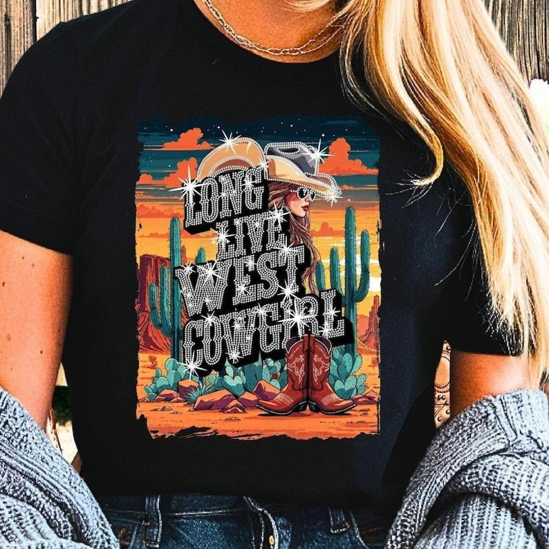 Long Live West Cowgirl Rhinestone Western Country - Adult & Kids T-Shirts, Sweatshirts & Hoodies apparel design preview 1