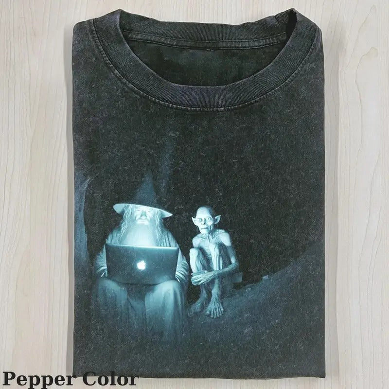 Lord Rings Vintage Gollum Gandalf MacBook Meme Cringe - Adult & Kids T-Shirts, Sweatshirts & Hoodies apparel design preview 1