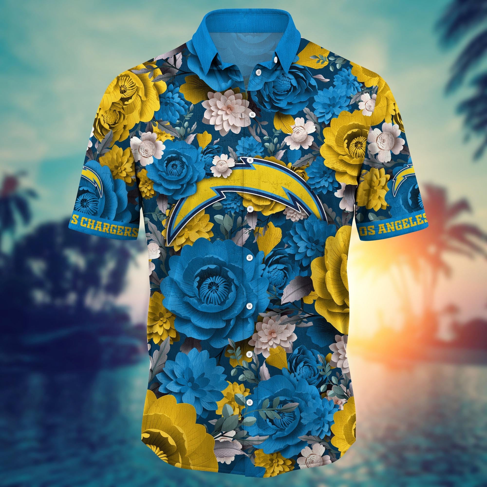 Los Angeles Chargers Floral Thunderstorm Hawaiian - Adult & Kids T-Shirts, Sweatshirts & Hoodies apparel design preview 1