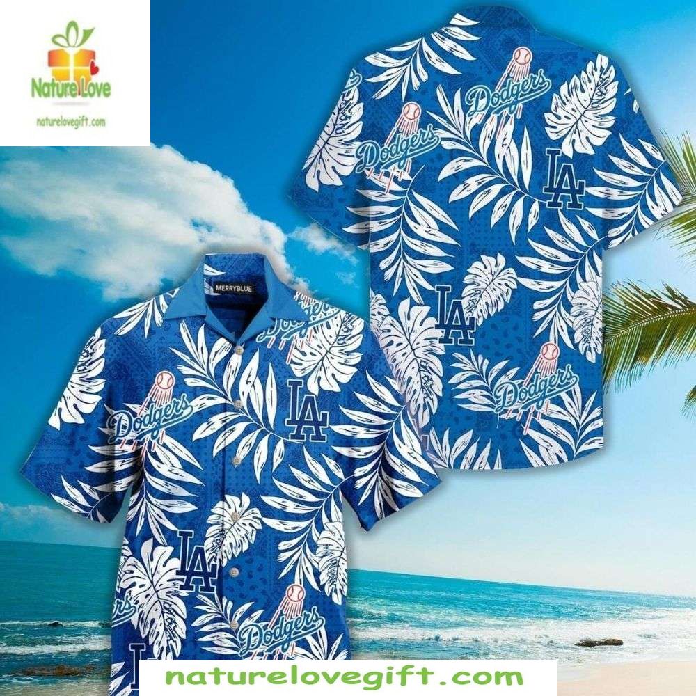 Los Angeles Dodgers Hawaiian Monochrome Foliage - Adult & Kids T-Shirts, Sweatshirts & Hoodies apparel design preview 1