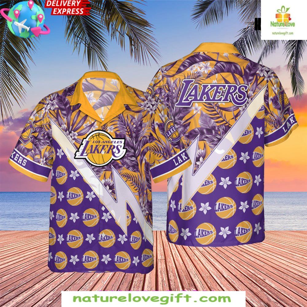 Los Angeles Lakers Hawaiian Tropical Basketball - Adult & Kids T-Shirts, Sweatshirts & Hoodies apparel design preview 1