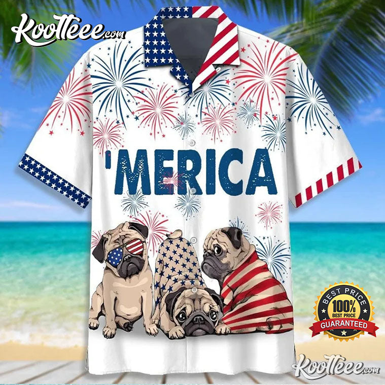 Love Pug 4th Of July Independence Day Hawaiian - Adult & Kids T-Shirts, Sweatshirts & Hoodies apparel design preview 1