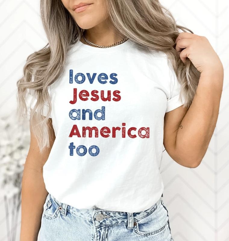 Loves Jesus America Too Spiritual Religions Print - Adult & Kids T-Shirts, Sweatshirts & Hoodies apparel design preview 1