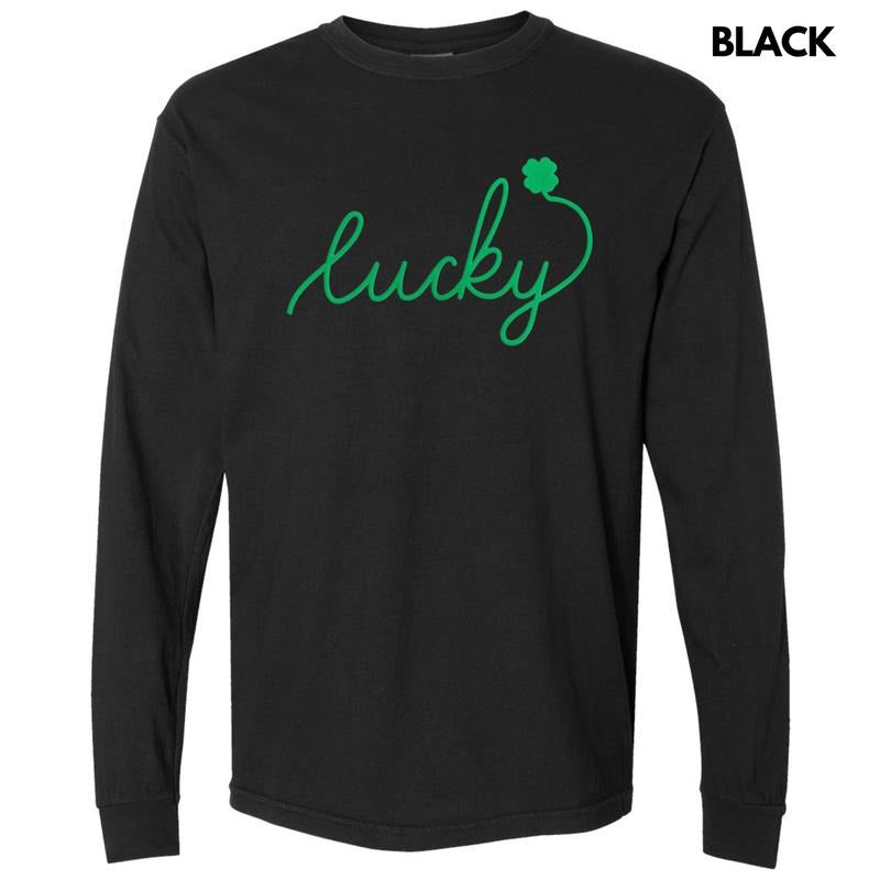 Lucky Cursive Green Puff Comfort Colors - Adult & Kids T-Shirts, Sweatshirts & Hoodies apparel design preview 1