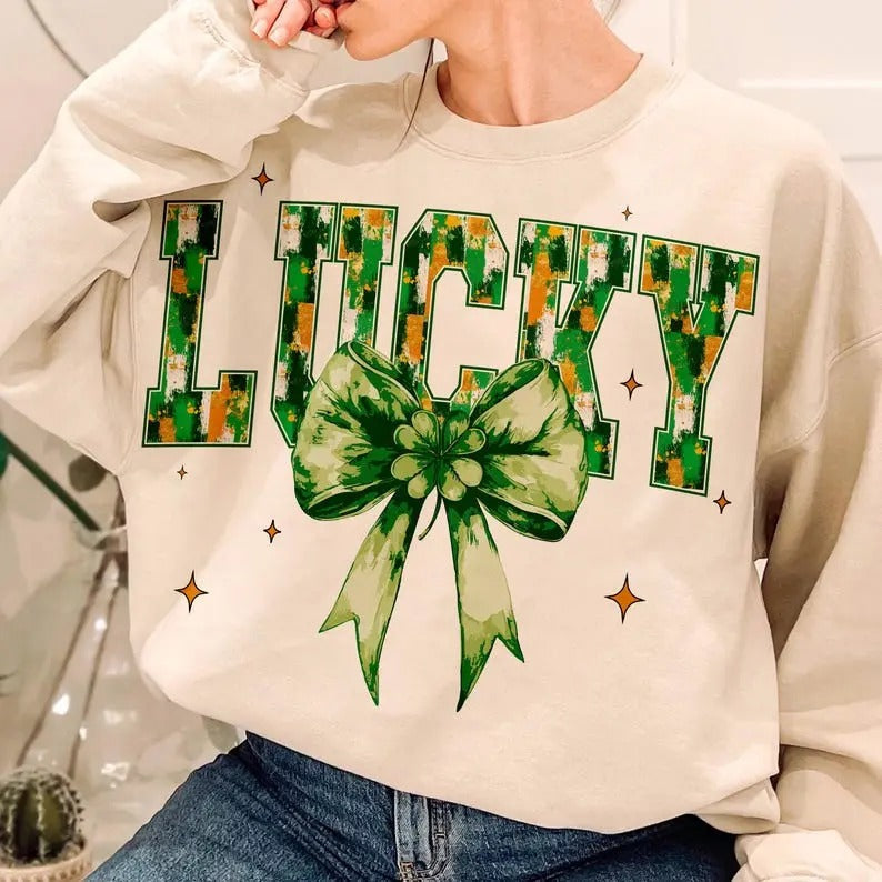 Lucky St.Patricks Day Coquette St Patricks Retro - Adult & Kids T-Shirts, Sweatshirts & Hoodies apparel design preview 1
