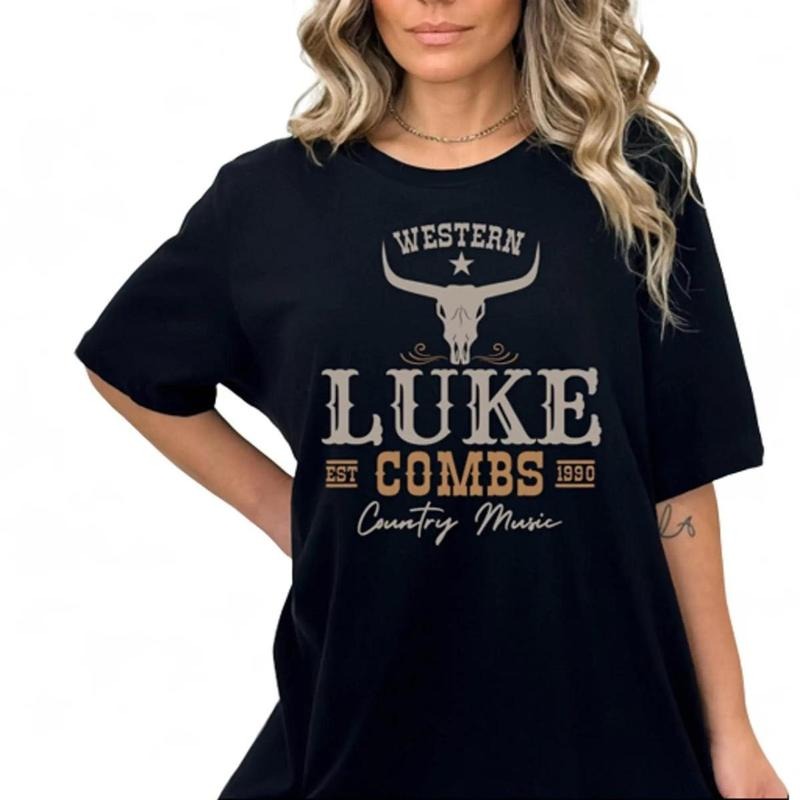 Luke Combs Est 1990 Concert Western Bullhead Tour - Adult & Kids T-Shirts, Sweatshirts & Hoodies apparel design preview 1