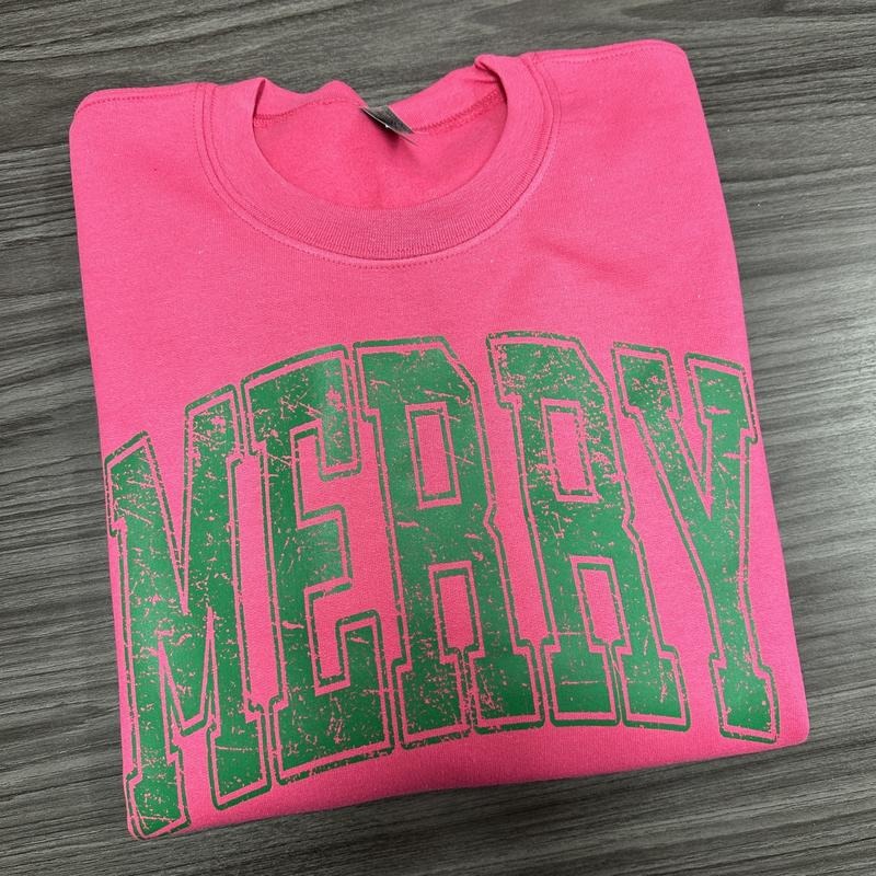 MERRY Green Hot Pink Gildan - Adult & Kids T-Shirts, Sweatshirts & Hoodies apparel design preview 1