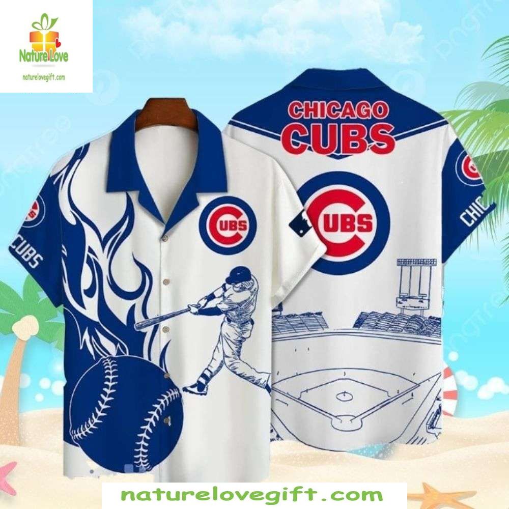 Chicago Cubs Hawaiian with Wrigley Field Stadium - Adult & Kids T-Shirts, Sweatshirts & Hoodies apparel design preview 1