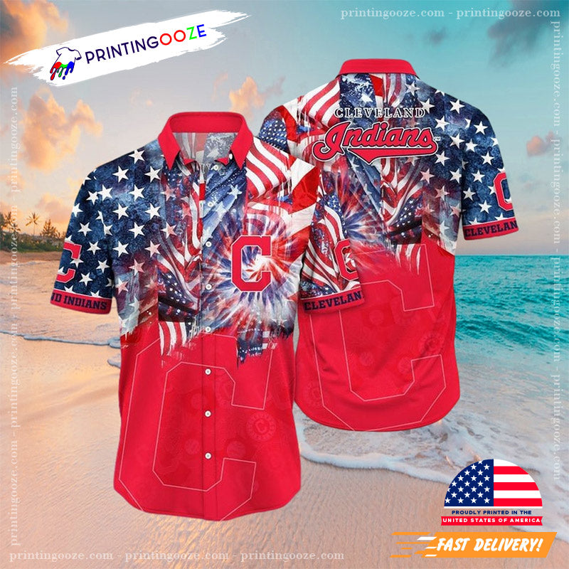 MLB Cleveland Indians Flower 4th Of July Hawaiian - Adult & Kids T-Shirts, Sweatshirts & Hoodies apparel design preview 1