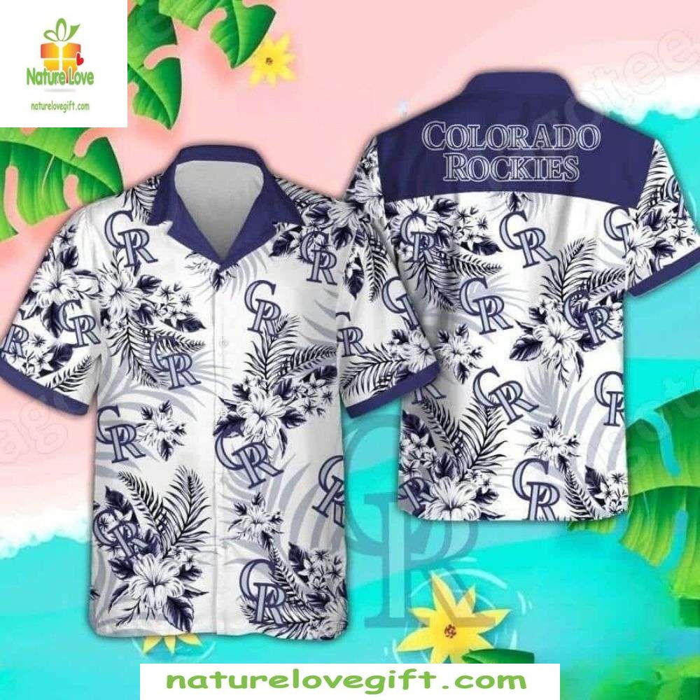 Colorado Rockies MLB Hawaiian Monochrome Floral Aloha - Adult & Kids T-Shirts, Sweatshirts & Hoodies apparel design preview 1