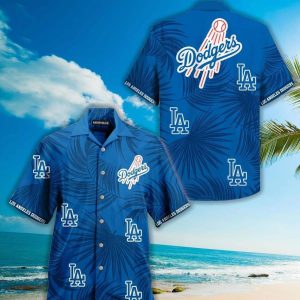 MLB LA Dodgers Hawaiian Palm Leaves Pattern All Over - Adult & Kids T-Shirts, Sweatshirts & Hoodies apparel design preview 1