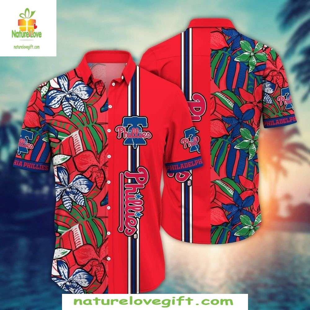 Philadelphia Phillies Hawaiian Red Botanical Bliss - Adult & Kids T-Shirts, Sweatshirts & Hoodies apparel design preview 1