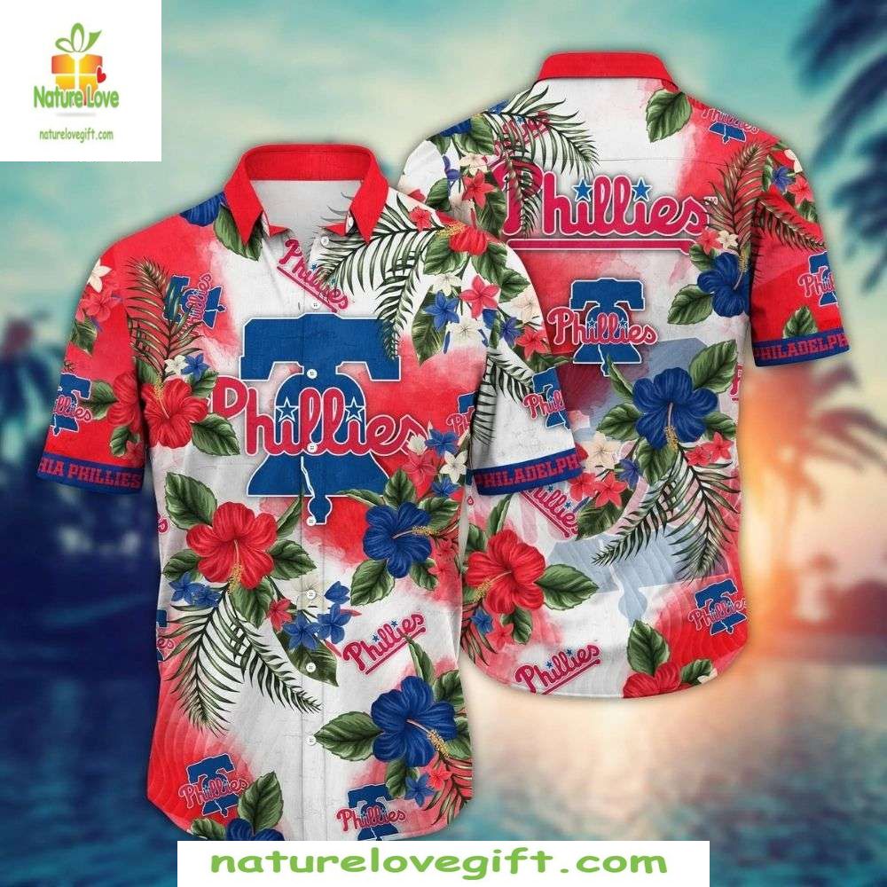 Philadelphia Phillies Hawaiian Red Patriotic Floral - Adult & Kids T-Shirts, Sweatshirts & Hoodies apparel design preview 1