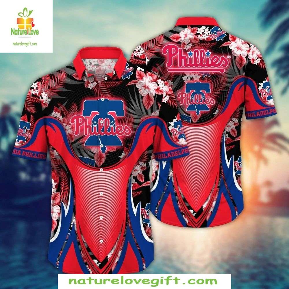 Philadelphia Phillies Hawaiian Red Tropical Hibiscus - Adult & Kids T-Shirts, Sweatshirts & Hoodies apparel design preview 1