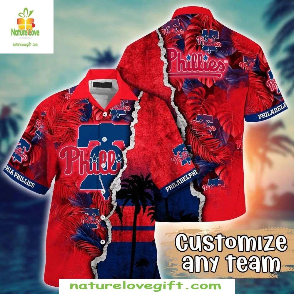 Philadelphia Phillies Hawaiian Sunset Palms Red - Adult & Kids T-Shirts, Sweatshirts & Hoodies apparel design preview 1
