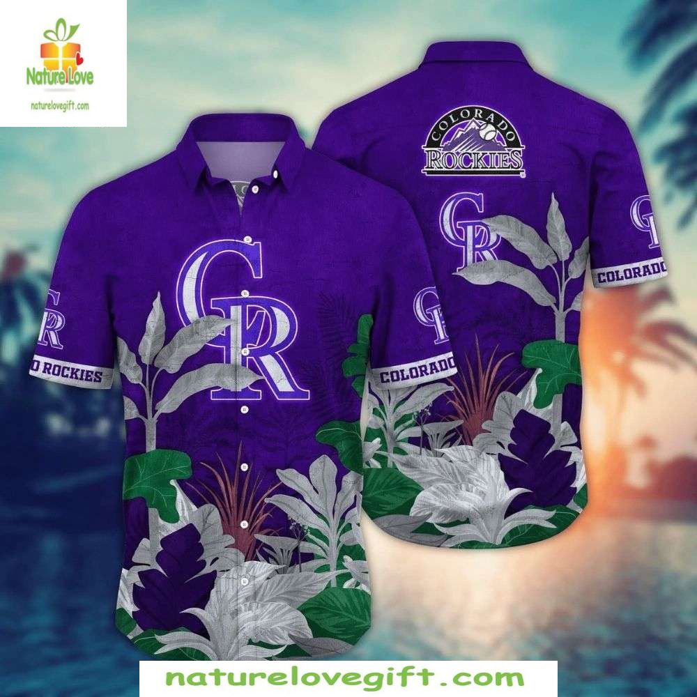 Colorado Rockies MLB Hawaiian Majestic Purple - Adult & Kids T-Shirts, Sweatshirts & Hoodies apparel design preview 1