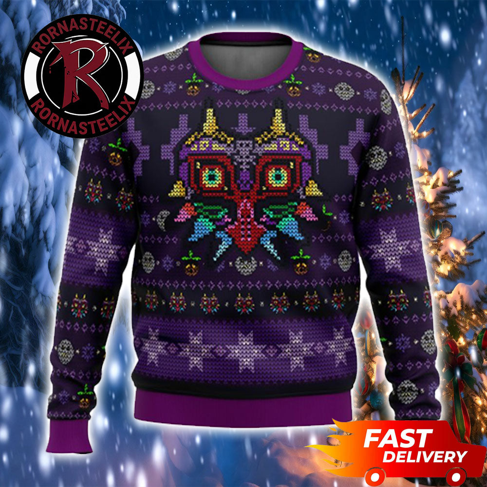 Majoras Mask Seamless Purple Gems Pattern Legend Of Zelda Ugly Christmas Sweater - Gift Idea product image