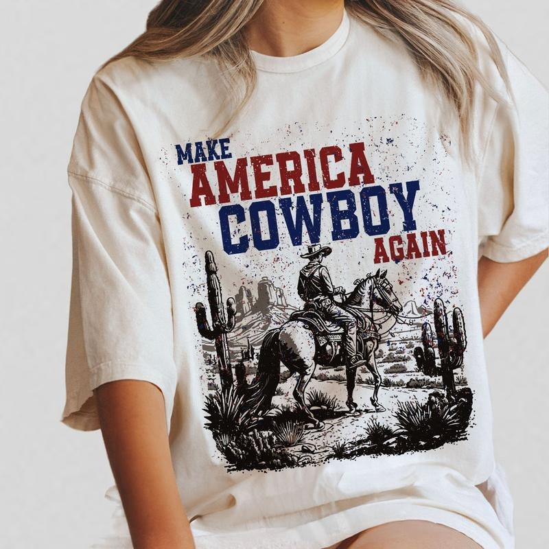 Make America Cowboy Again Western 4th July Retro USA - Adult & Kids T-Shirts, Sweatshirts & Hoodies apparel design preview 1