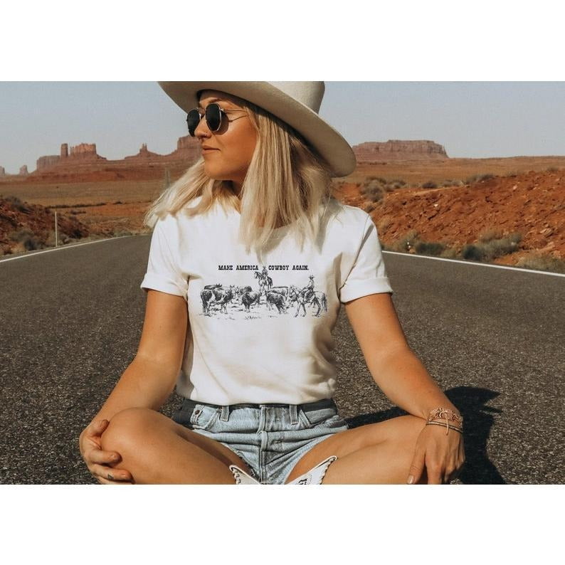 Make America Cowboy Again Western 4th July Patriotic - Adult & Kids T-Shirts, Sweatshirts & Hoodies apparel design preview 1