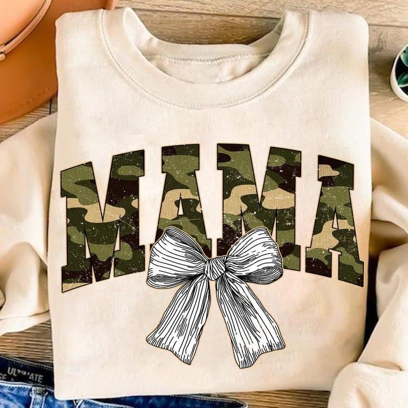 Mama Camo Camouflage Coquette Varsity Duck Retro - Adult & Kids T-Shirts, Sweatshirts & Hoodies apparel design preview 1