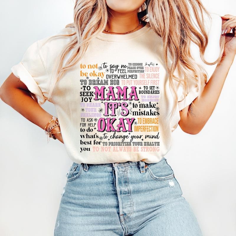 Mama 'S Okay Motherhood Mental Health Mom Retro Boho - Adult & Kids T-Shirts, Sweatshirts & Hoodies apparel design preview 1