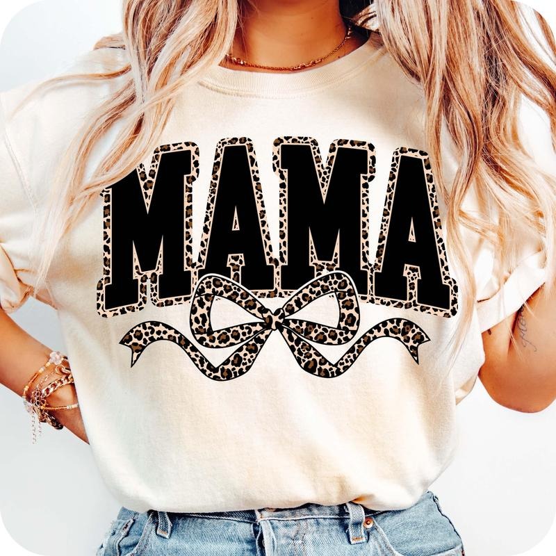 Mama Leopard Coquette Bow Varsity Retro - Adult & Kids T-Shirts, Sweatshirts & Hoodies apparel design preview 1