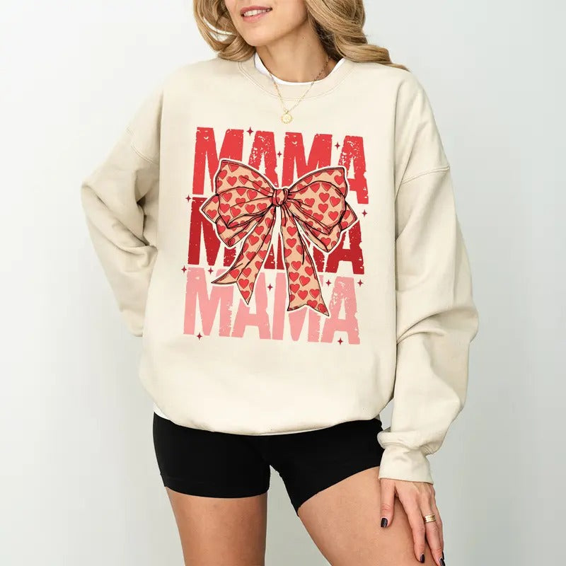 Mama Retro Valentine Coquette Heart Bow Love - Adult & Kids T-Shirts, Sweatshirts & Hoodies apparel design preview 1