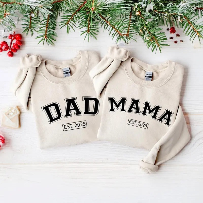 Mama Dad Est.2025 Mom Mothers Fathers Fabric Love Top - Adult & Kids T-Shirts, Sweatshirts & Hoodies apparel design preview 1