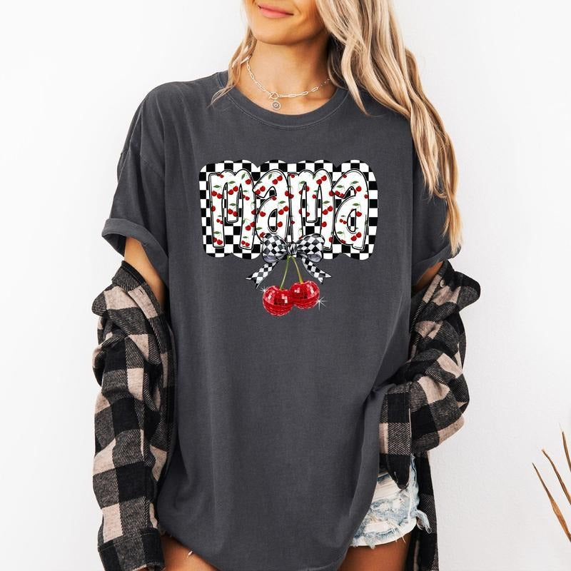 Mama Cherries Checkered Retro Comfort Colors - Adult & Kids T-Shirts, Sweatshirts & Hoodies apparel design preview 1