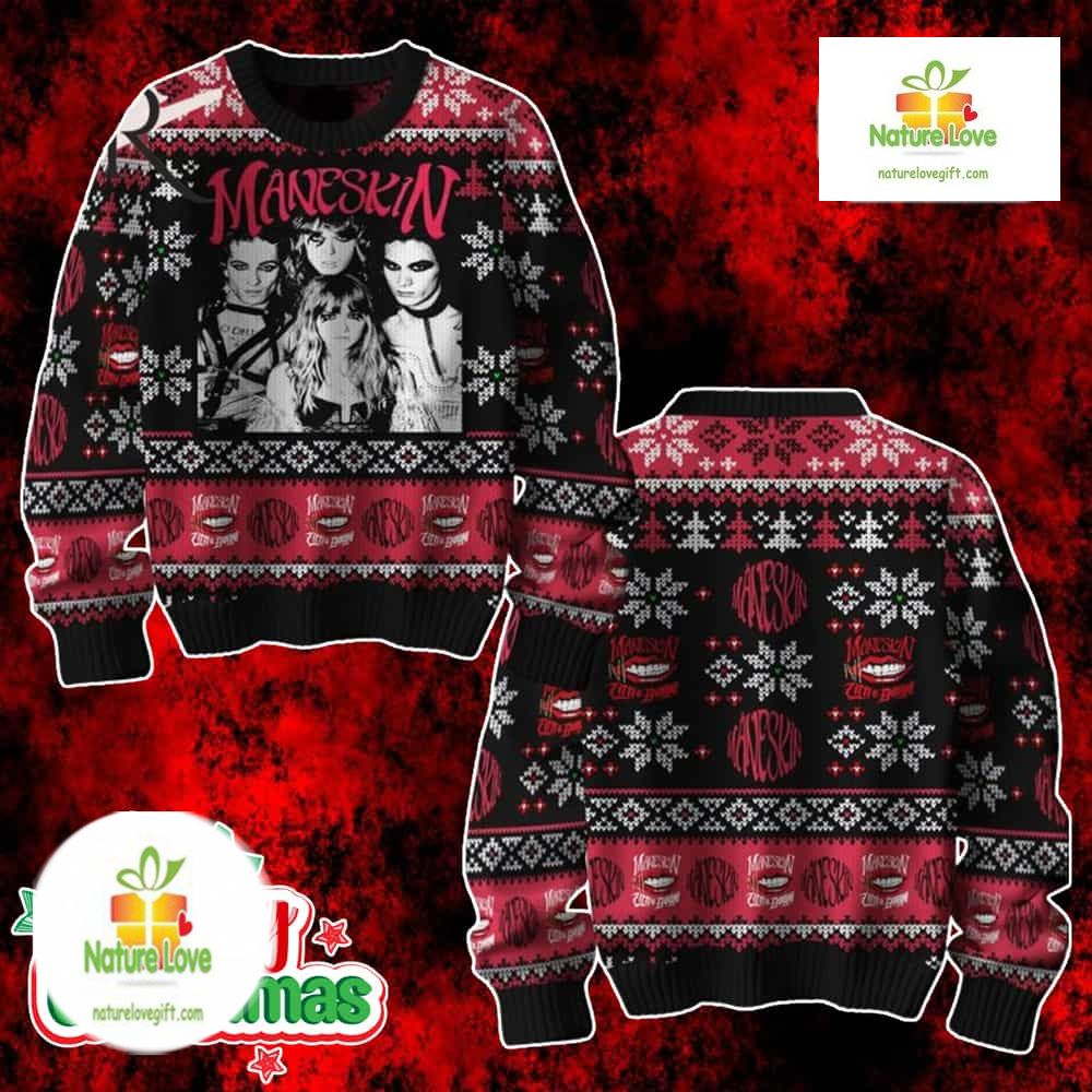 Maneskin Holiday Jumper Custom Name Number Ugly Christmas Sweater - Holiday Gift product image