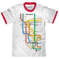 Manhattan Metro Map Ringer White Red - Adult & Kids T-Shirts, Sweatshirts & Hoodies apparel design preview 1