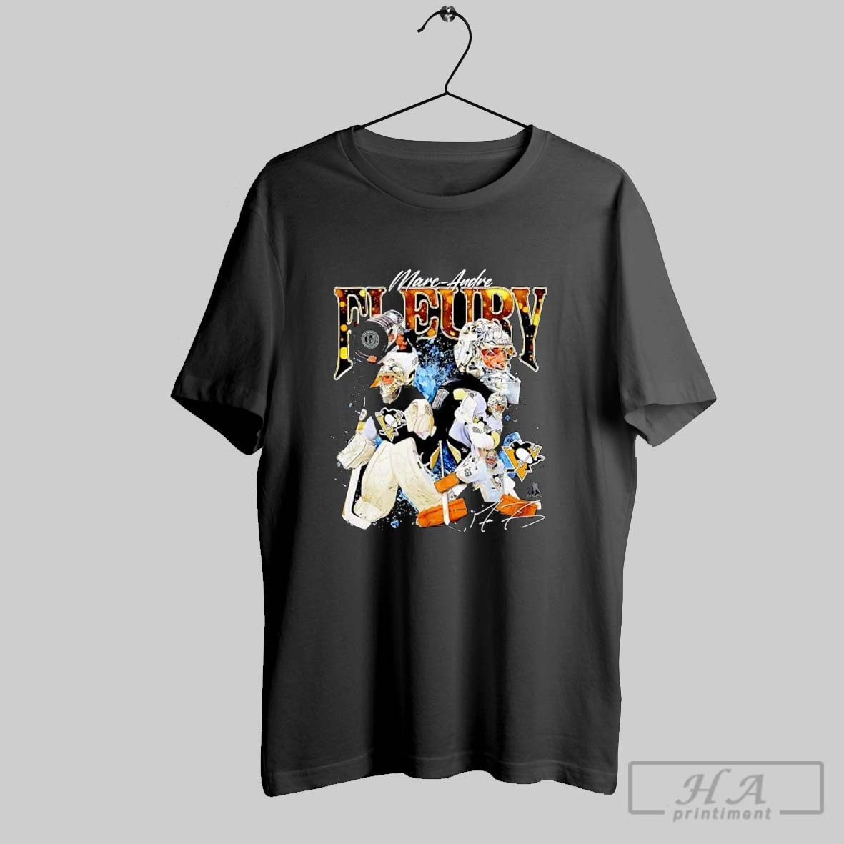 Marc Andre Fleury Black Pittsburgh Penguins Graphic - Adult & Kids T-Shirts, Sweatshirts & Hoodies apparel design preview 1