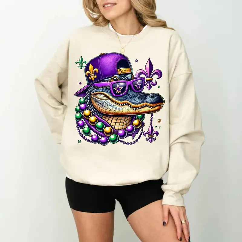 Mardi Gras Alligator Louisiana Crawfish Beads - Adult & Kids T-Shirts, Sweatshirts & Hoodies apparel design preview 1