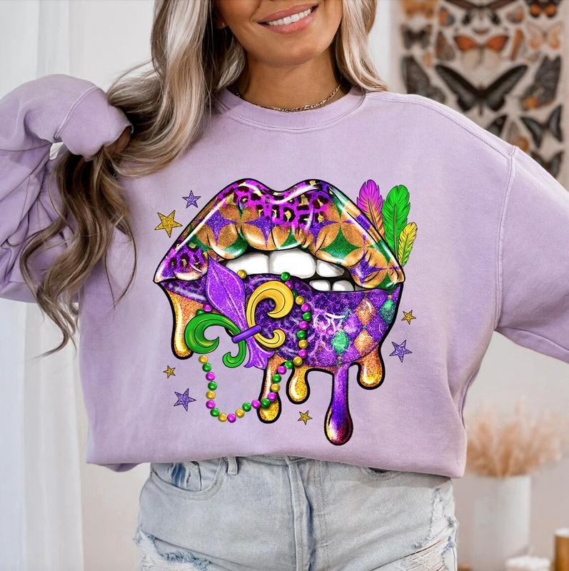 Mardi Gras Lips Comfort Colors - Adult & Kids T-Shirts, Sweatshirts & Hoodies apparel design preview 1