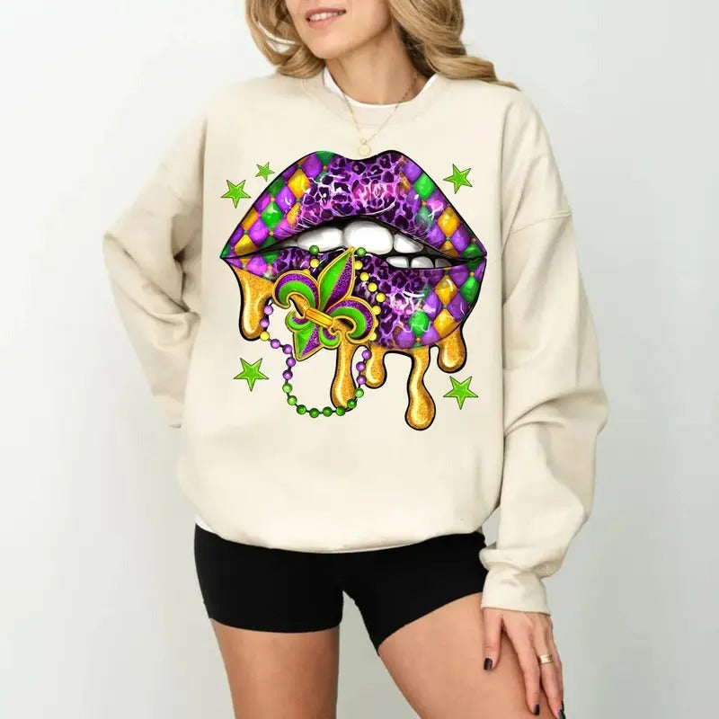 Mardi Gras Lips Western Fleur De Lis - Adult & Kids T-Shirts, Sweatshirts & Hoodies apparel design preview 1