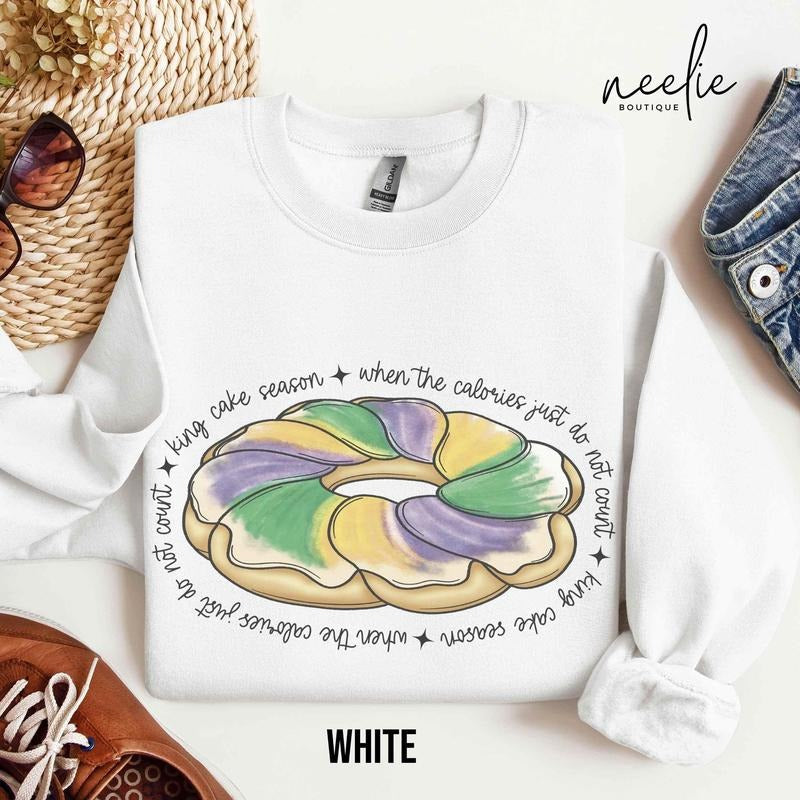 Mardi Gras King Cake Calories Funny 2025 Parade Party - Adult & Kids T-Shirts, Sweatshirts & Hoodies apparel design preview 1
