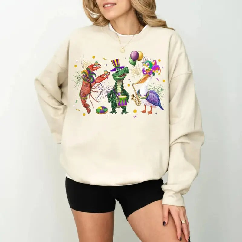 Mardi Gras Crocodile Crawfish Pelican New Orleans - Adult & Kids T-Shirts, Sweatshirts & Hoodies apparel design preview 1