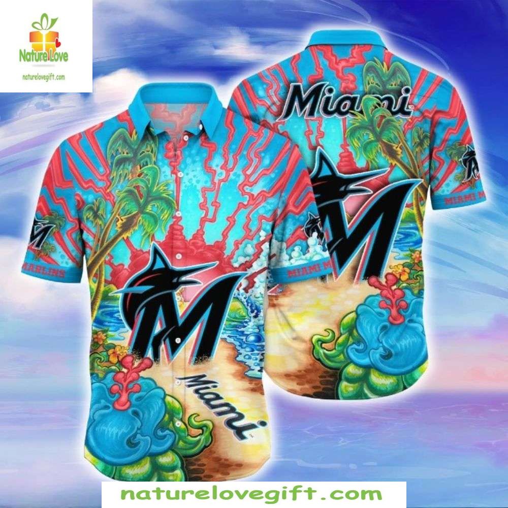 Miami Marlins Hawaiian Coastal Ripples Tropical - Adult & Kids T-Shirts, Sweatshirts & Hoodies apparel design preview 1