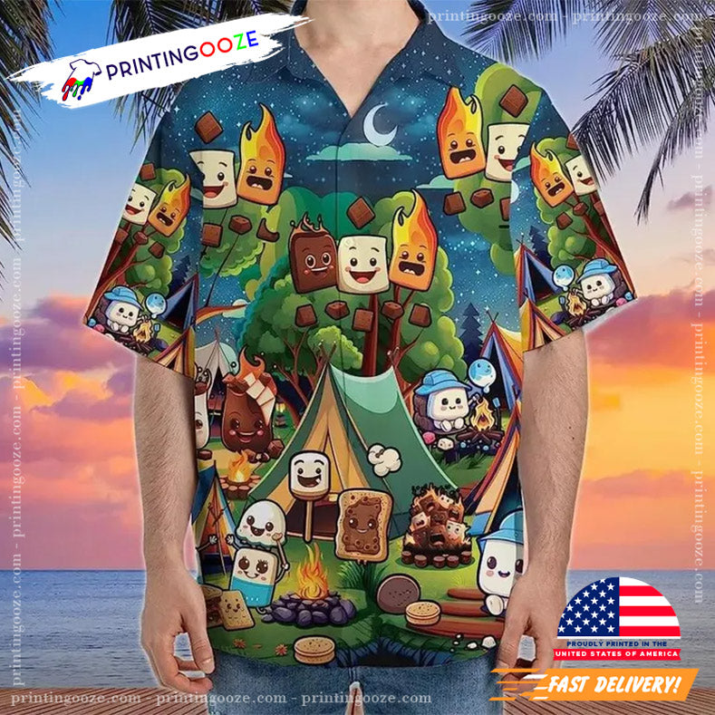 Marshmallow Camping Hawaiian - Adult & Kids T-Shirts, Sweatshirts & Hoodies apparel design preview 1