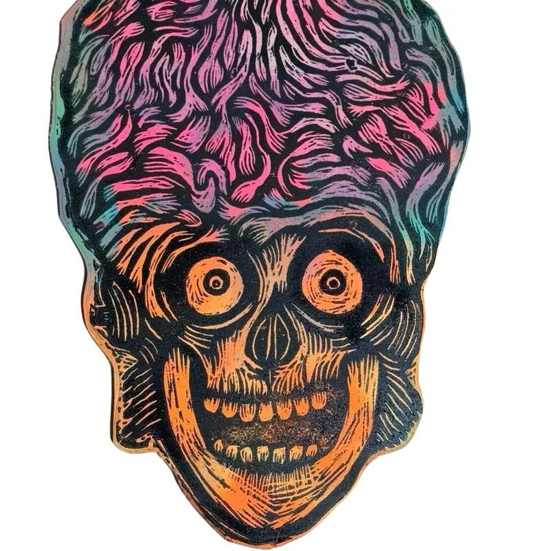 Martian Skull Woodcut Painted Shaped Wooden Panels - Adult & Kids T-Shirts, Sweatshirts & Hoodies apparel design preview 1