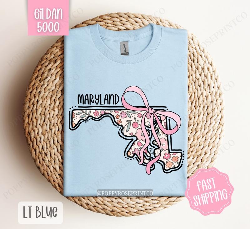 Maryland Gildan Cute State Floral Bow - Adult & Kids T-Shirts, Sweatshirts & Hoodies apparel design preview 1