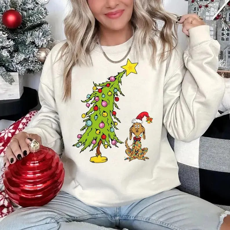 Max Grin Whimsical Tree Xmas Party Funny Dog - Adult & Kids T-Shirts, Sweatshirts & Hoodies apparel design preview 1