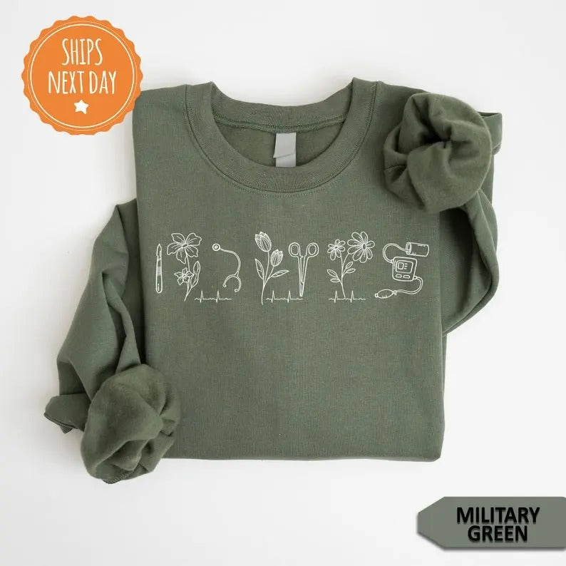 Medical Nurse Modern Floral Minimal Nicu Picu Dr Peds - Adult & Kids T-Shirts, Sweatshirts & Hoodies apparel design preview 1