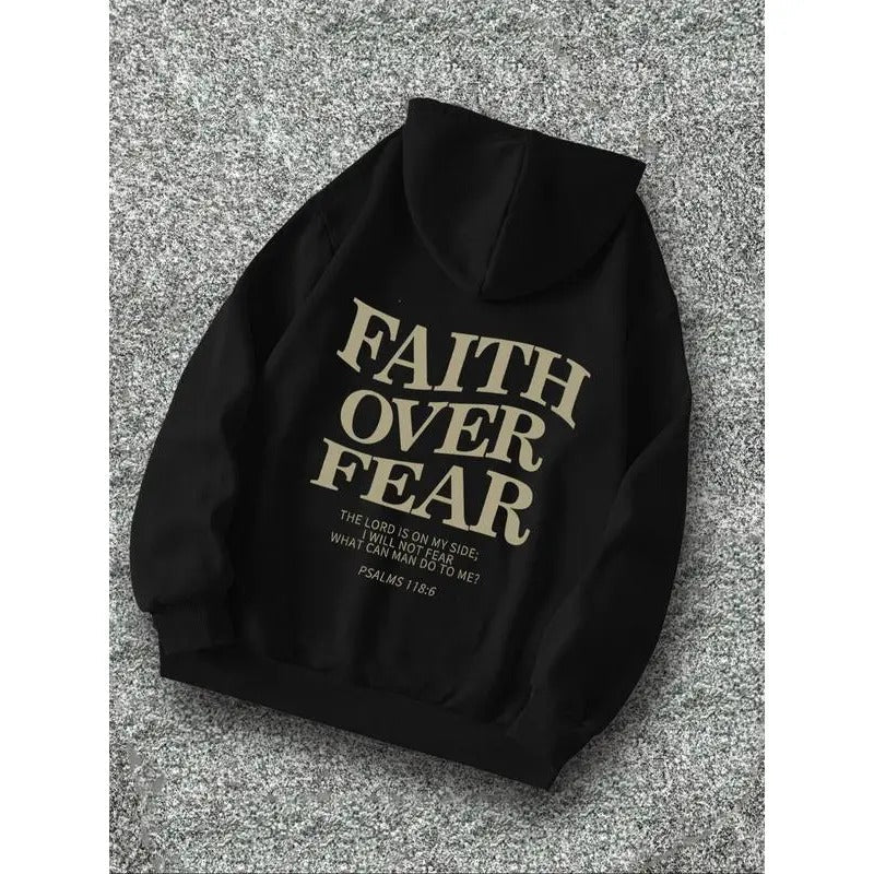 "Faith Over Fear" Slogan Print Drawstring Street - Adult & Kids T-Shirts, Sweatshirts & Hoodies apparel design preview 1