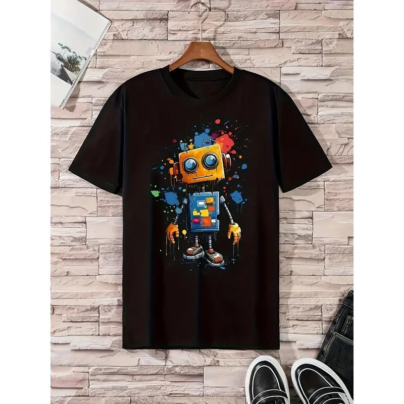 100% Cotton Robot Print Casual Short Sleeve Crew Neck - Adult & Kids T-Shirts, Sweatshirts & Hoodies apparel design preview 1